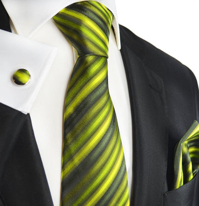 Extra Long Green Striped Silk Necktie Set by Paul Malone Paul Malone Ties - Paul Malone.com
