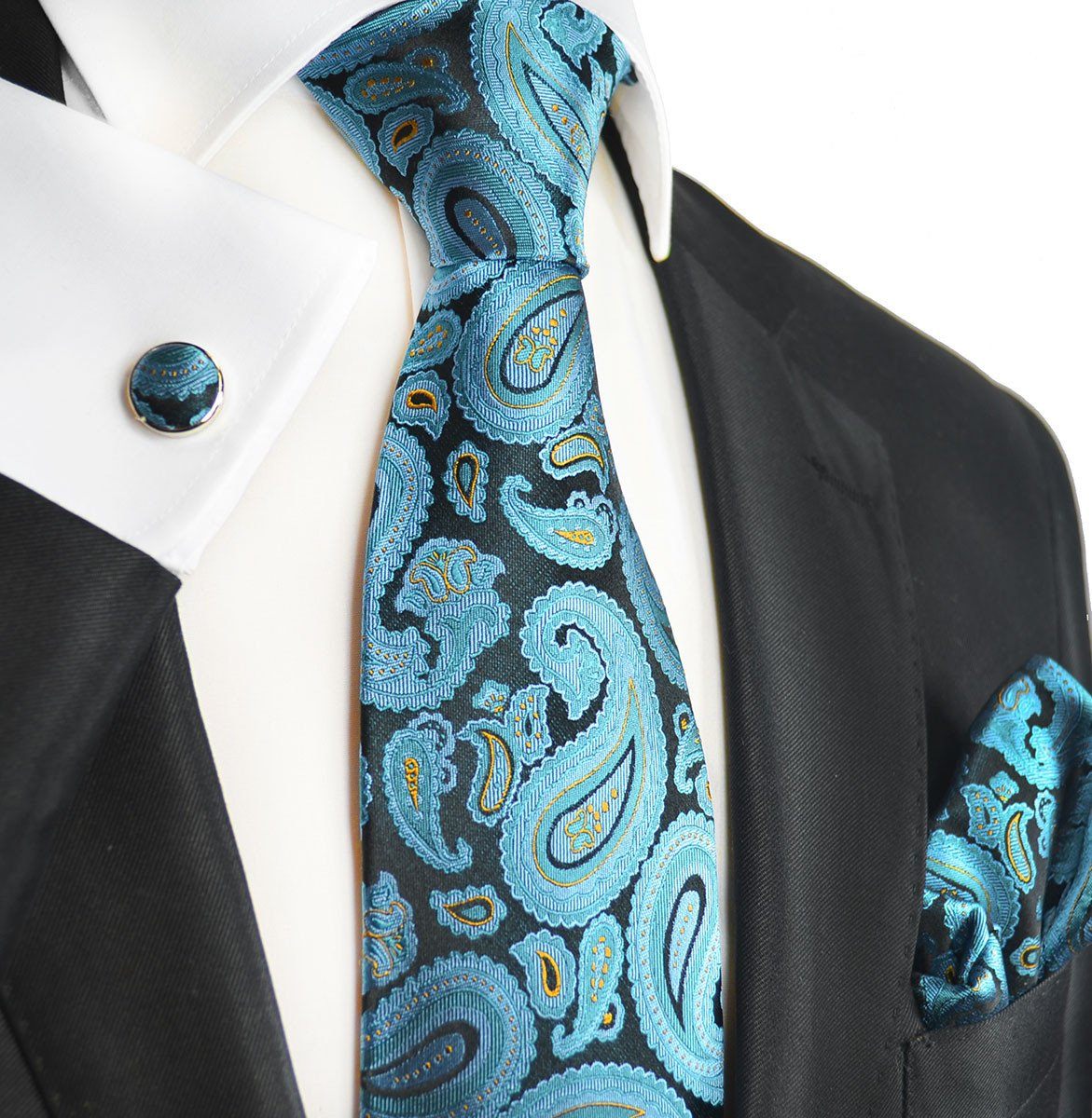 Storm Blue Paisley Silk Necktie Set by Paul Malone | Paul Malone