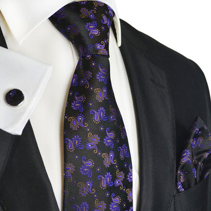 Violet and Black Paisley Silk Men's Tie and Accessories by Paul Malone Paul Malone Ties - Paul Malone.com