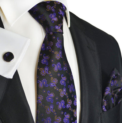 Violet and Black Paisley Silk Men's Tie and Accessories by Paul Malone Paul Malone Ties - Paul Malone.com