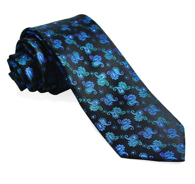 Blue Turquoise on Black Paisley Silk Tie Set by Paul Malone Paul Malone Ties - Paul Malone.com