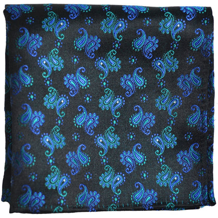 Blue Turquoise on Black Paisley Silk Tie Set by Paul Malone Paul Malone Ties - Paul Malone.com