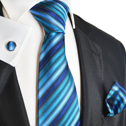 Blue Sapphire Striped Silk Tie Set by Paul Malone Paul Malone Ties - Paul Malone.com