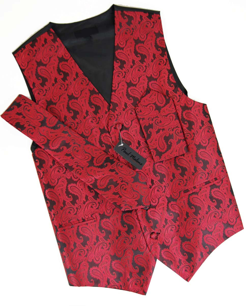 Red and Black Paisley Tuxedo Vest Set | Paul Malone