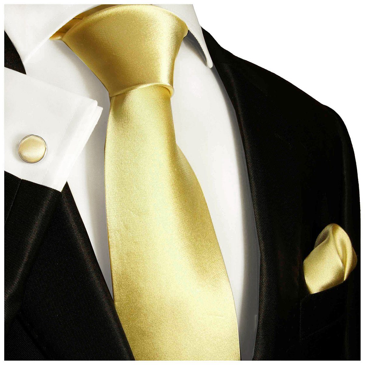 Solid Mellow Yellow Silk Necktie Set By Paul Malone | Paul Malone