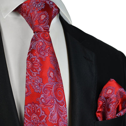 Red Patterned Paul Malone Men's Tie and matching Pocket Square Paul Malone Ties - Paul Malone.com