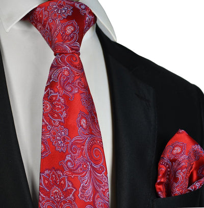 Red Patterned Paul Malone Men's Tie and matching Pocket Square Paul Malone Ties - Paul Malone.com