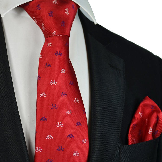 Red Bicycle Paul Malone Necktie and Pocket Square Paul Malone Ties - Paul Malone.com