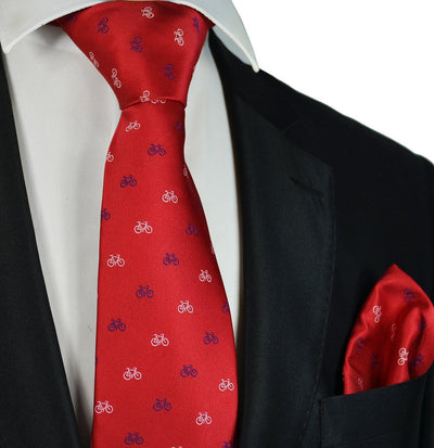 Red Bicycle Paul Malone Necktie and Pocket Square Paul Malone Ties - Paul Malone.com