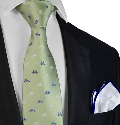 Green Bicycle Paul Malone Necktie and Pocket Square Paul Malone Ties - Paul Malone.com