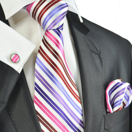 Purple and Pink Striped Silk Tie Set by Paul Malone Paul Malone Ties - Paul Malone.com