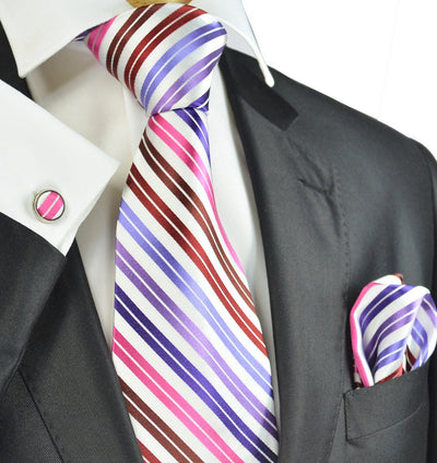 Purple and Pink Striped Silk Tie Set by Paul Malone Paul Malone Ties - Paul Malone.com
