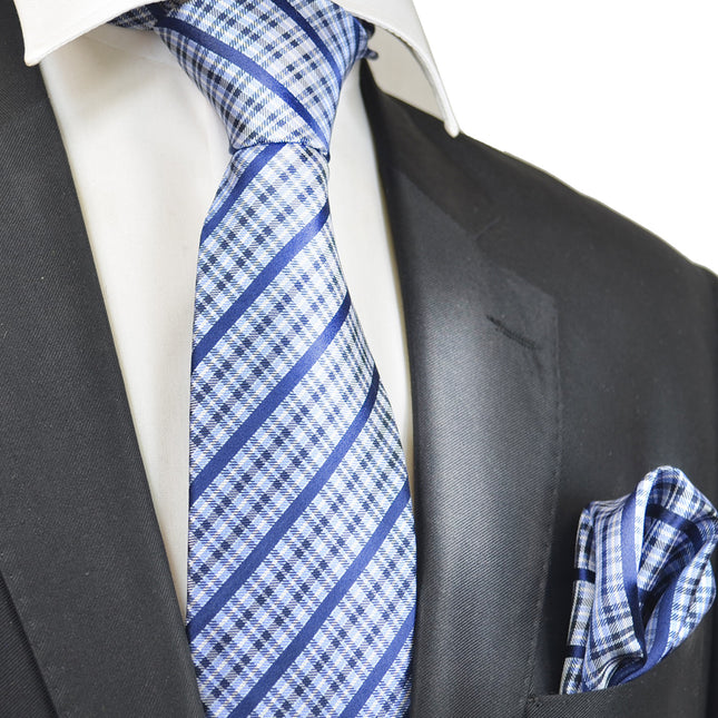 Mazzarine Blue Plaid Silk Necktie Set Paul Malone Ties - Paul Malone.com