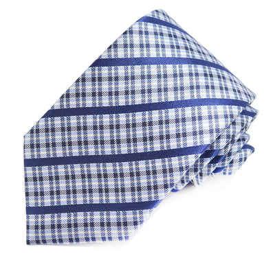 Mazzarine Blue Plaid Silk Necktie Set Paul Malone Ties - Paul Malone.com