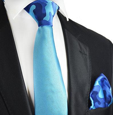 Solid Blue Contrast Knot Tie Set by Paul Malone Paul Malone Ties - Paul Malone.com
