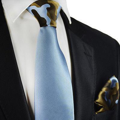 Solid Blue Contrast Knot Tie Set by Paul Malone Paul Malone Ties - Paul Malone.com