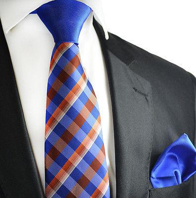 Blue and Tan Contrast Knot Tie Set by Paul Malone Paul Malone Ties - Paul Malone.com
