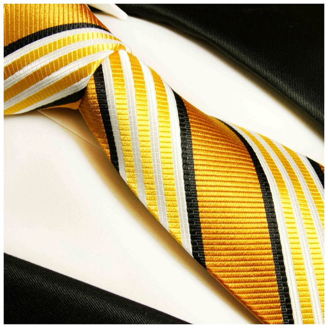 Gold and Bronze Striped Necktie Set Paul Malone Ties - Paul Malone.com