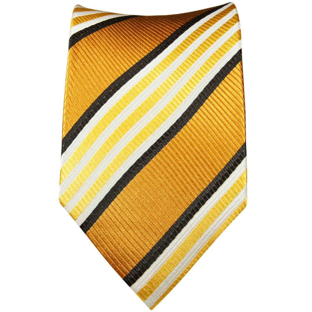 Gold and Bronze Striped Necktie Set Paul Malone Ties - Paul Malone.com
