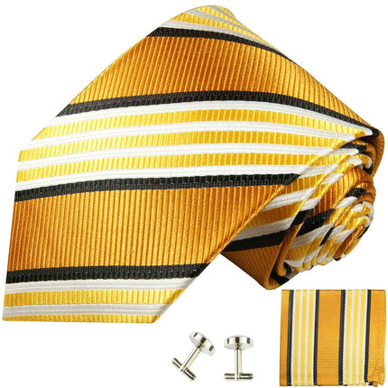 Gold and Bronze Striped Necktie Set Paul Malone Ties - Paul Malone.com