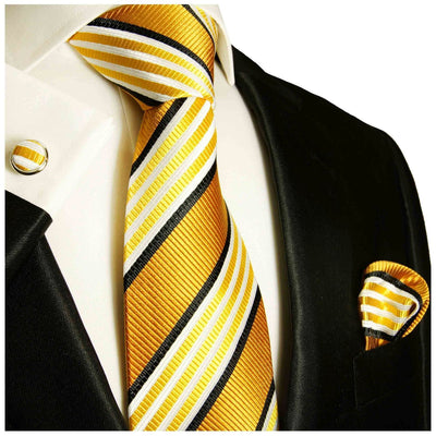 Gold and Bronze Striped Necktie Set Paul Malone Ties - Paul Malone.com