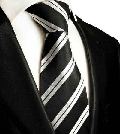 Skinny Black and White Striped Silk Tie Paul Malone Ties - Paul Malone.com