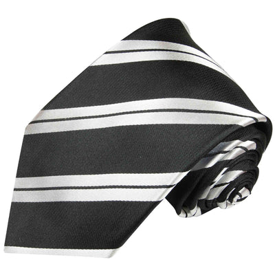 Skinny Black and White Striped Silk Tie Paul Malone Ties - Paul Malone.com