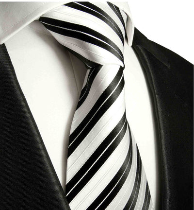 Slim Black and White Striped Silk Tie Paul Malone Ties - Paul Malone.com