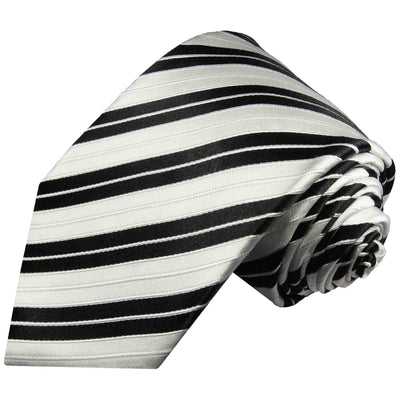 Slim Black and White Striped Silk Tie Paul Malone Ties - Paul Malone.com