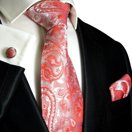 True Red Paisley Silk Necktie Set Paul Malone Ties - Paul Malone.com