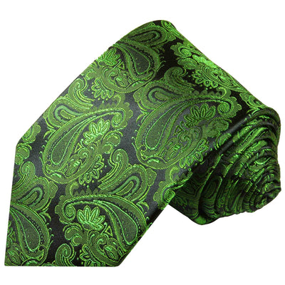 Silk Necktie by Paul Malone in Green and Black Paisley Paul Malone Ties - Paul Malone.com