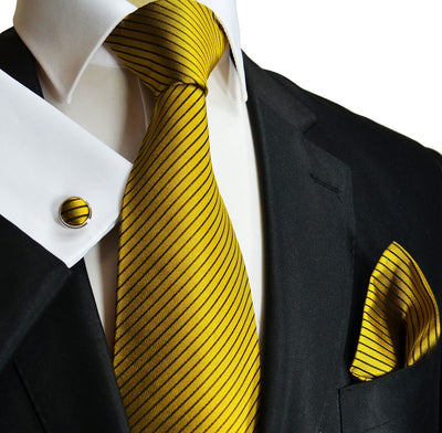 Gold and Brown Striped Silk Necktie Set By Paul Malone Paul Malone Ties - Paul Malone.com
