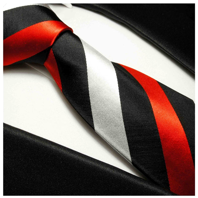 Black, Red and Silver Block Striped Silk Tie and Accessories Paul Malone Ties - Paul Malone.com