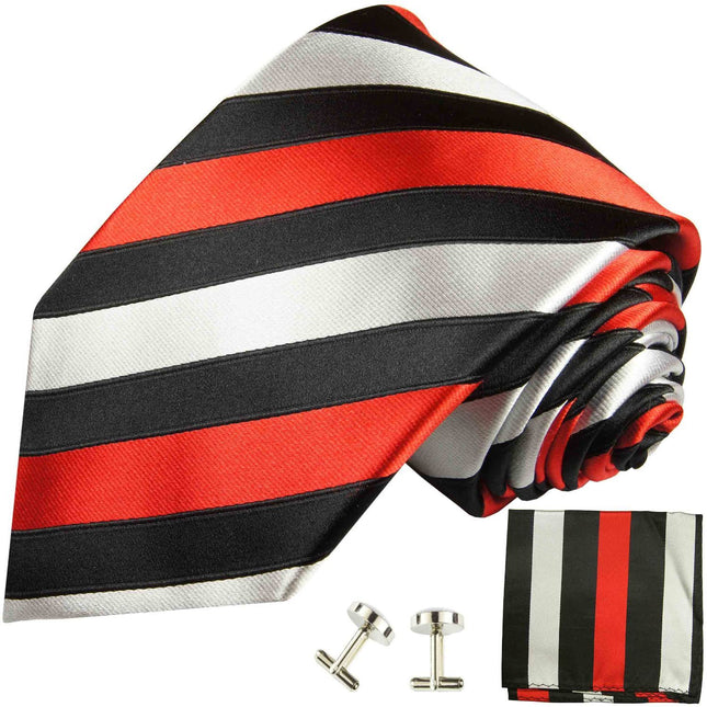 Black, Red and Silver Block Striped Silk Tie and Accessories Paul Malone Ties - Paul Malone.com