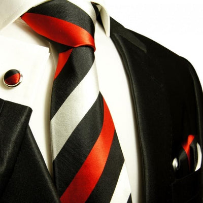 Black, Red and Silver Block Striped Silk Tie and Accessories Paul Malone Ties - Paul Malone.com