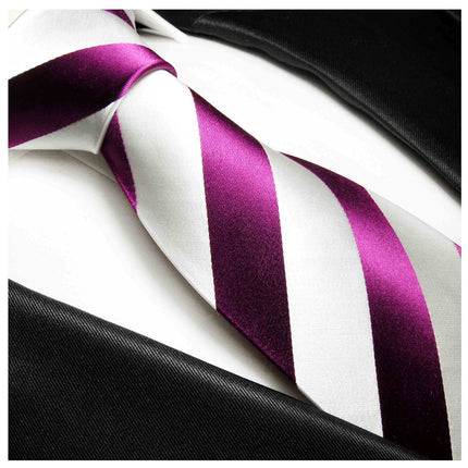 Silk Necktie Set by Paul Malone . Purple and White Stripes Paul Malone Ties - Paul Malone.com