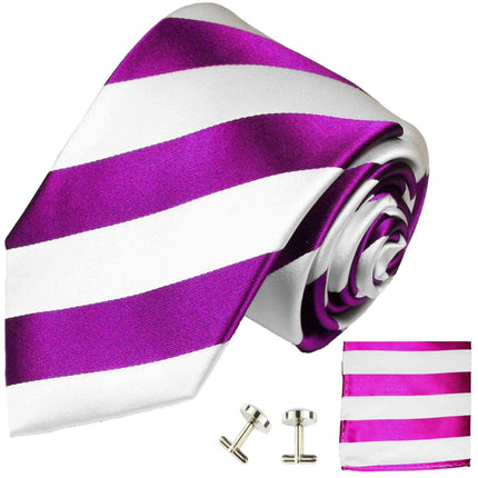 Silk Necktie Set by Paul Malone . Purple and White Stripes Paul Malone Ties - Paul Malone.com