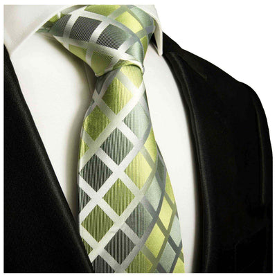 Silk Necktie by Paul Malone . Lime Green and Silver Paul Malone Ties - Paul Malone.com