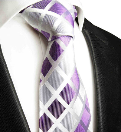 Violet and Silver Checked Men's Silk Necktie Paul Malone Ties - Paul Malone.com