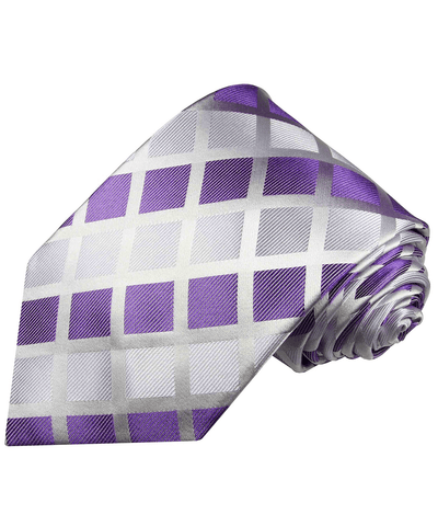 Violet and Silver Checked Men's Silk Necktie Paul Malone Ties - Paul Malone.com