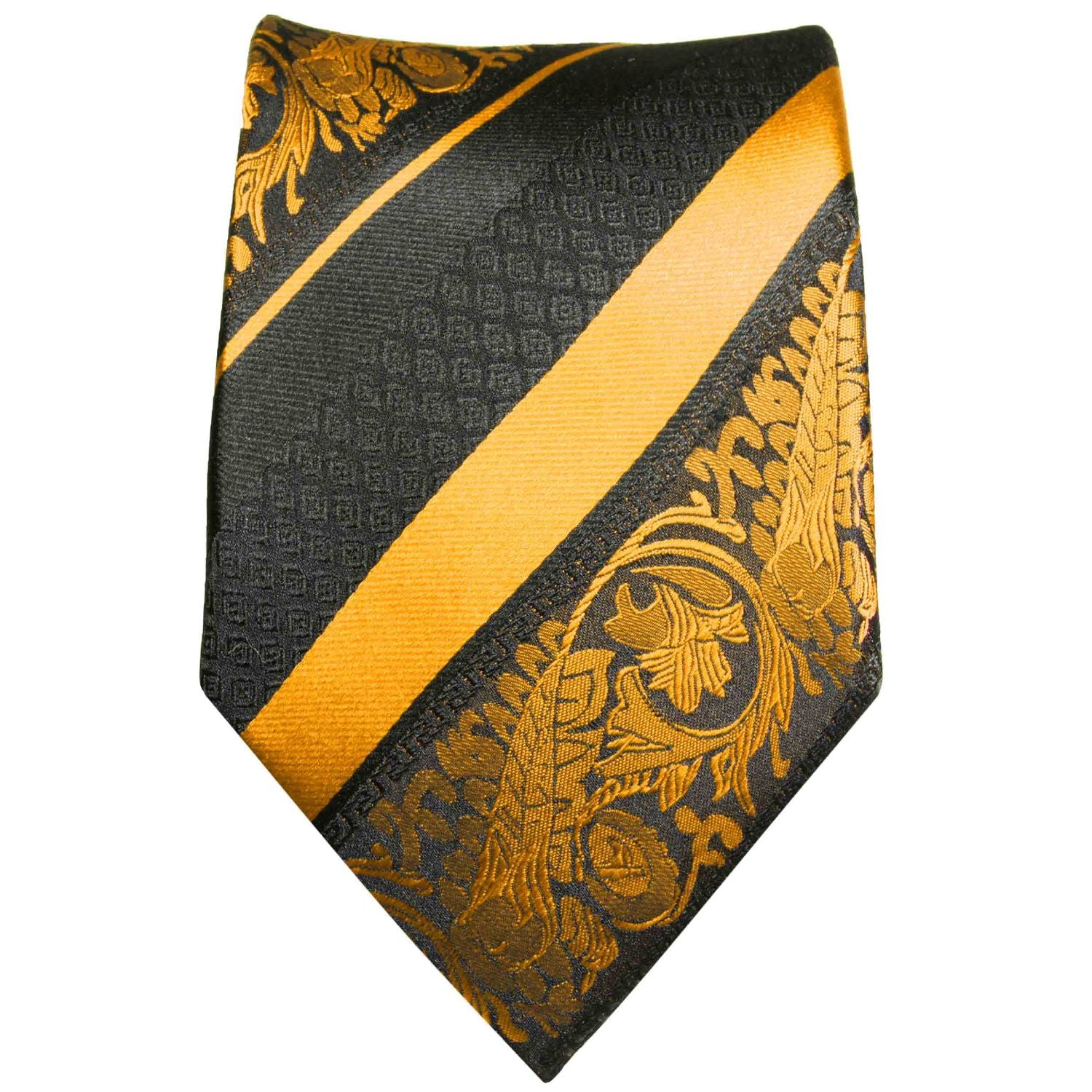 PAUL STUART * Luxury Navy Gold Geometric Ornate Silk Tie HANDMADE