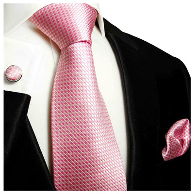 Pink Microchecked Silk Men's Necktie Set Paul Malone Ties - Paul Malone.com