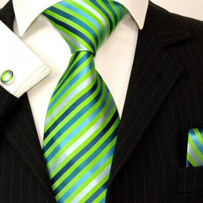 Green and Blue Striped Silk Tie and Accessories Paul Malone Ties - Paul Malone.com