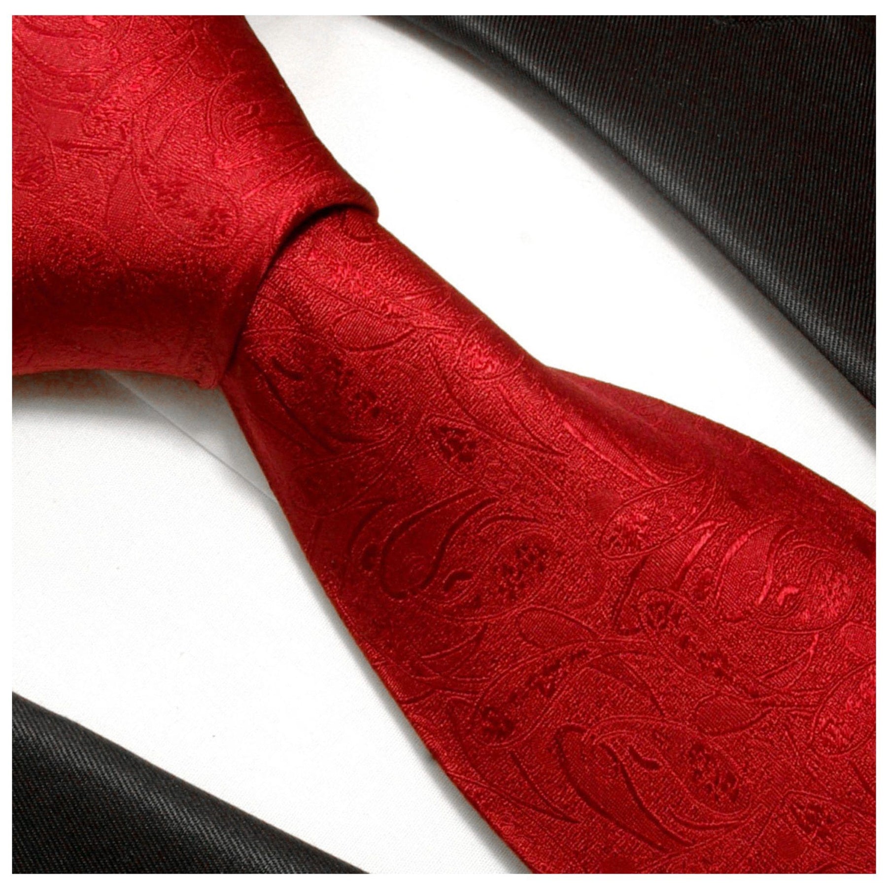 Red and Black Silk Necktie Set by Paul Malone, Classic (58In. x 3.25In.) / Red