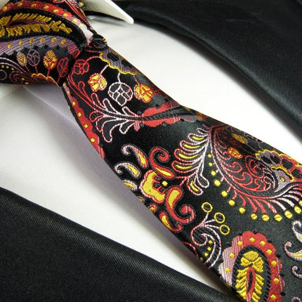 Red, Yellow and Black Paisley Formal Silk Tie and Accessories Paul Malone Ties - Paul Malone.com