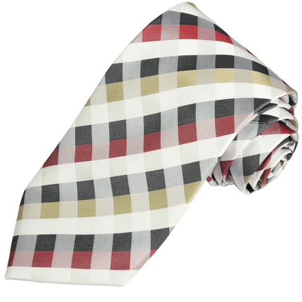 Cream and Red Plaid Silk Necktie Paul Malone Ties - Paul Malone.com