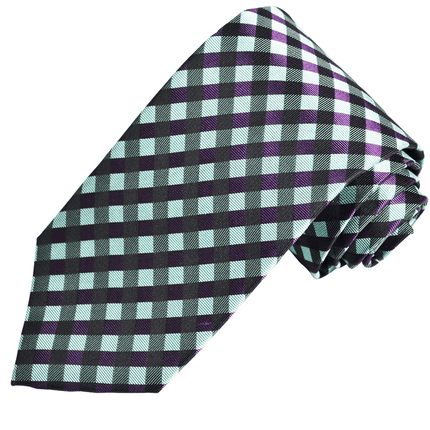 Turquoise and Purple Plaid Silk Necktie Paul Malone Ties - Paul Malone.com