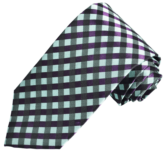Turquoise and Purple Plaid Silk Necktie Paul Malone Ties - Paul Malone.com