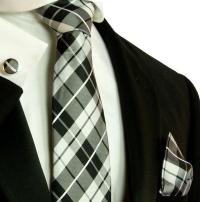 Black and White Plaid Silk Tie and Accessories Paul Malone Ties - Paul Malone.com