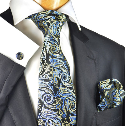 Blue, Yellow and Black Silk Tie Set by Paul Malone Paul Malone Ties - Paul Malone.com